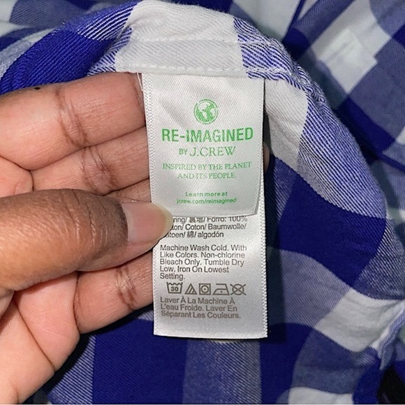 J. Crew Blue Buffalo Plaid Button Down Pajama Top - Picture 9 of 12